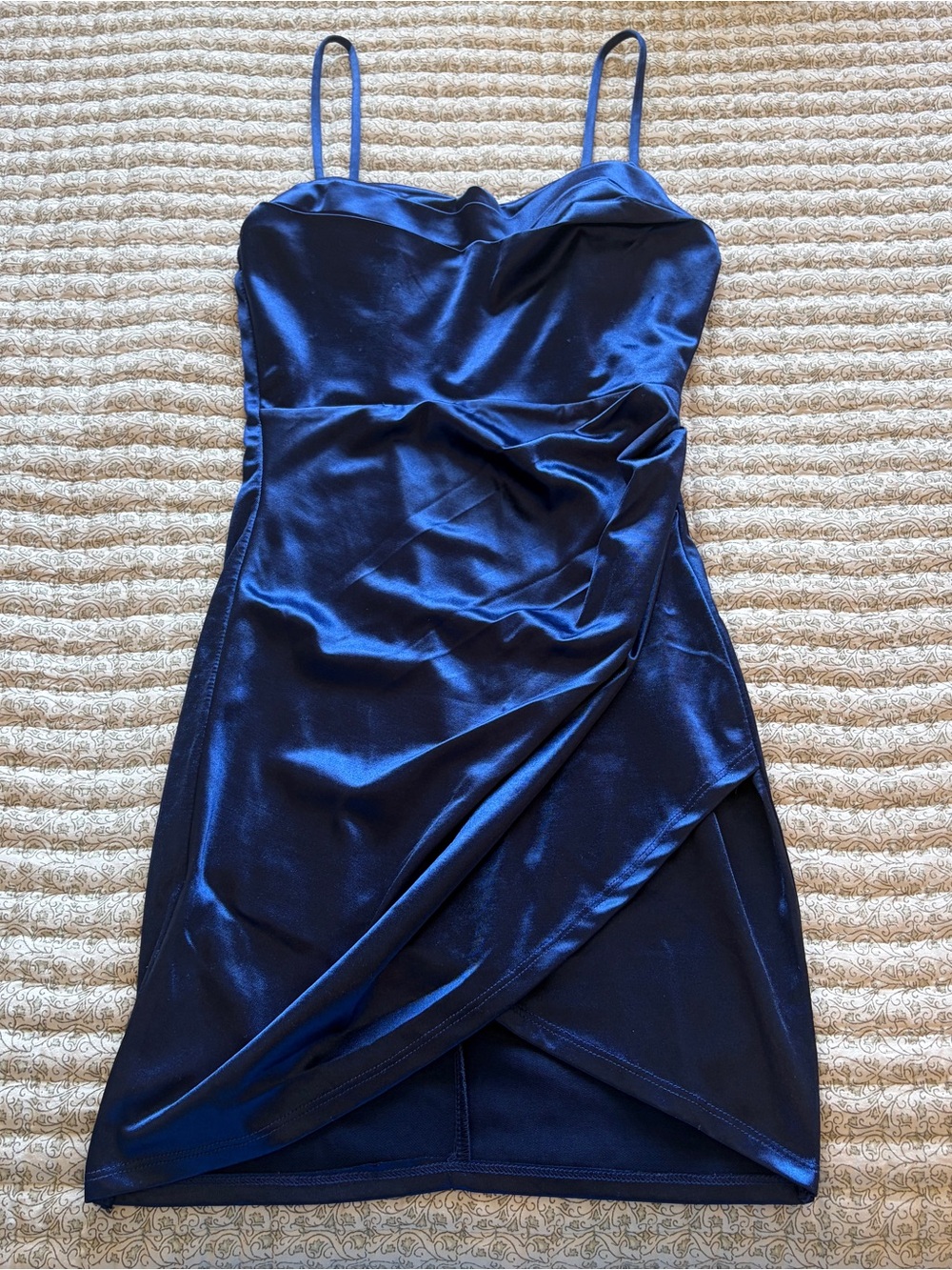 Windsor Royal Blue Satin Slip Dress with Draped Overlay
